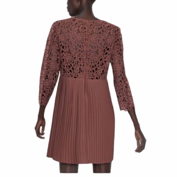 ZARA Pleated Contrast Lace Dress Size SMALL - Picture 3 of 15